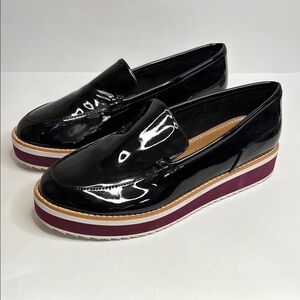 FINAL! Crown Vintage Black and Purple Platform Loafers with Faux Patent Finish